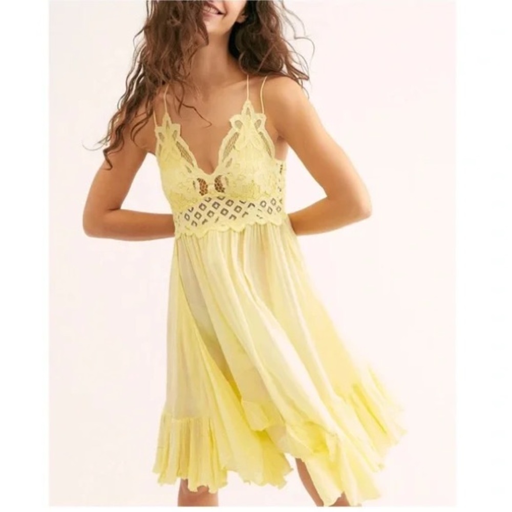 Free People Lace Trim Yellow Sun Dress